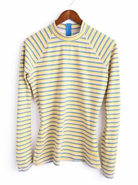 J.Crew Rash Guard Top Size L Striped Blue Yellow Pink Long Sleeve Swim